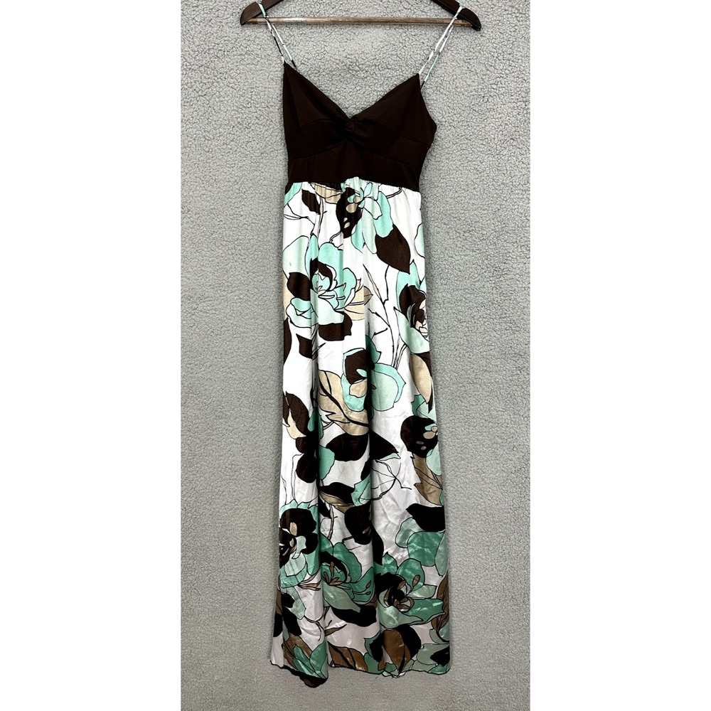 Candie's Babydoll Maxi Dress Womens Small Brown Abstract Floral Y2K Boho Fairy